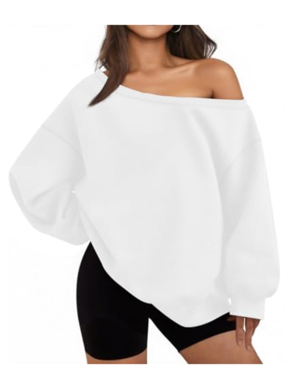 Off Shoulder Fleece Sweatshirt Oversized Long Sleeve Pullover